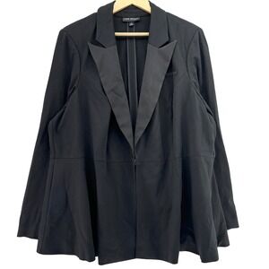 Lane Bryant Black Peplum Blazer Satin Lapel Tuxedo Jacket Plus SZ 24 (3X) Career